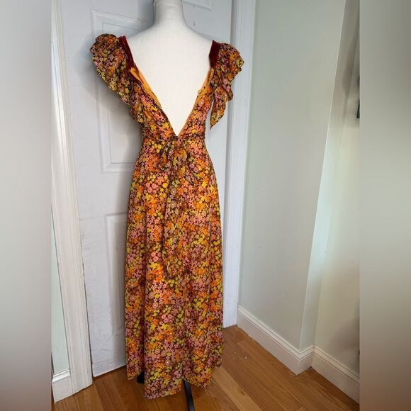 1970s Empire Waist Velvet and Floral Maxi Dress - Picture 7 of 10
